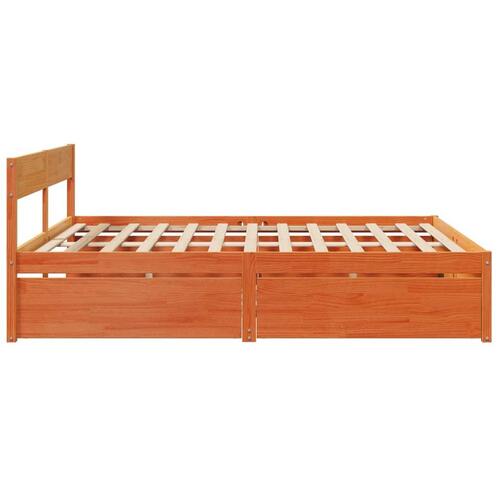 Sengeramme med skuffer 200x200 cm massivt fyrretræ gyldenbrun