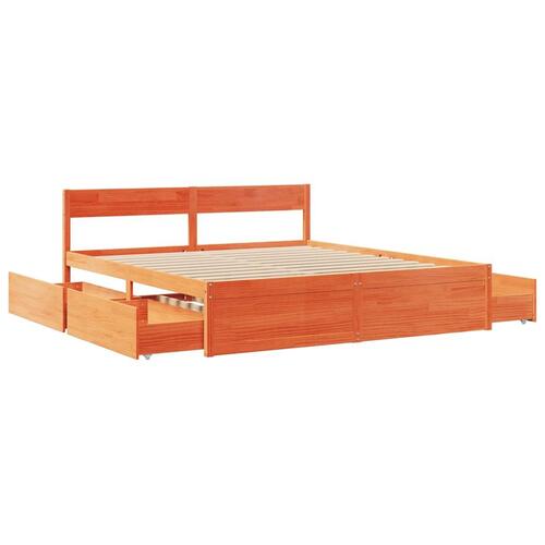 Sengeramme med skuffer 200x200 cm massivt fyrretræ gyldenbrun