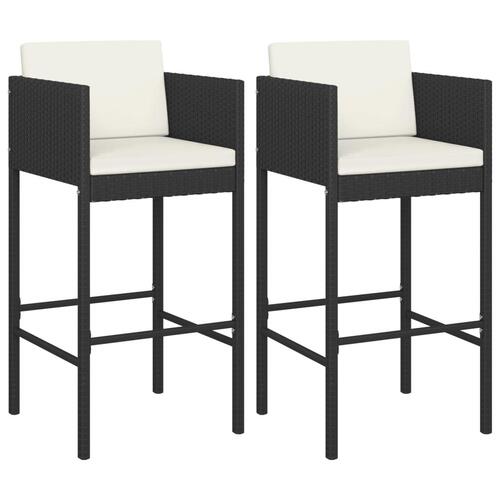 Barstole 2 stk. med hynder polyrattan sort