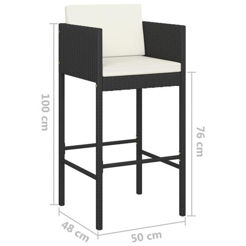 Barstole 2 stk. med hynder polyrattan sort