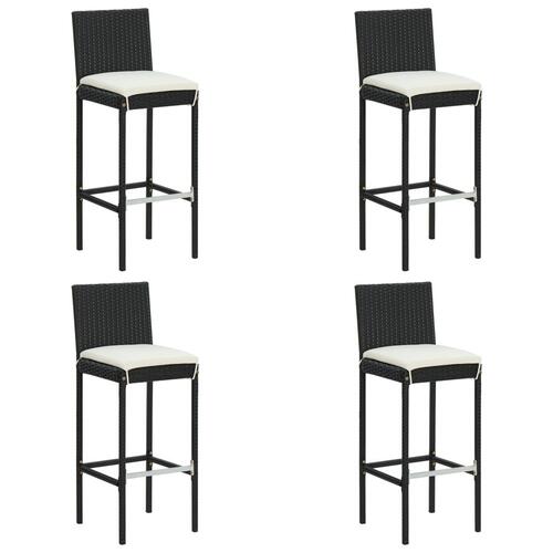 Barstole til haven med hynder 4 stk. polyrattan sort
