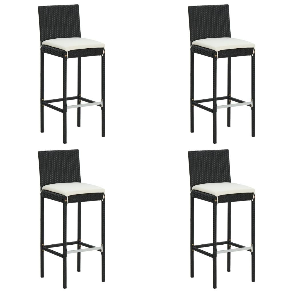 Barstole til haven med hynder 4 stk. polyrattan sort