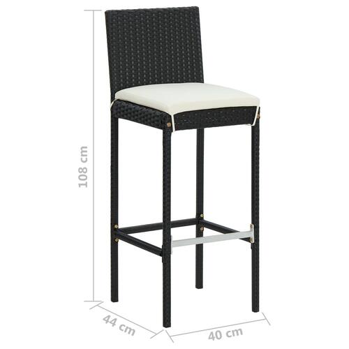 Barstole til haven med hynder 4 stk. polyrattan sort