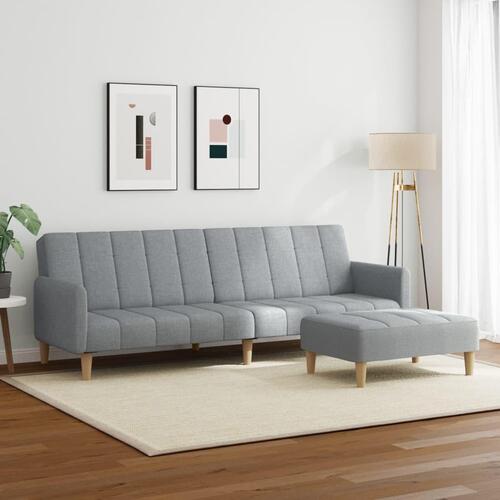 2-personers sovesofa med fodskammel stof lysegrå