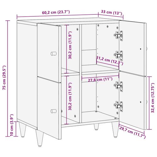 Skab 60x33x75 cm massivt mangotræ