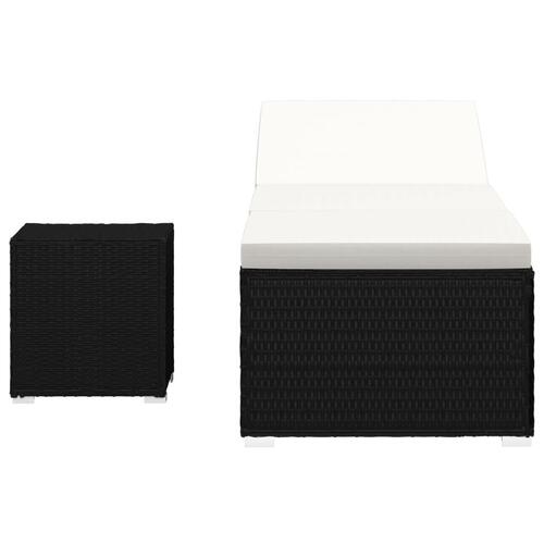 Liggestol med hynde og tebord polyrattan sort