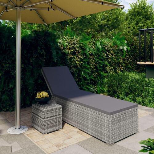 Liggestol med hynde og tebord polyrattan grå