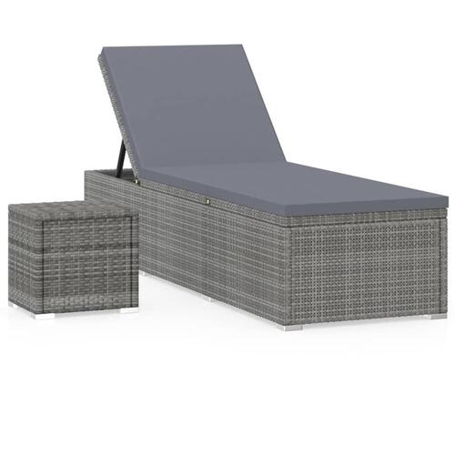 Liggestol med hynde og tebord polyrattan grå
