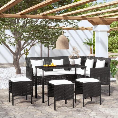 Sofasæt med hynder 5 dele L-facon polyrattan sort