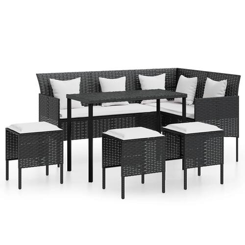 Sofasæt med hynder 5 dele L-facon polyrattan sort