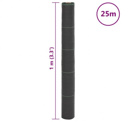 Ukrudtsdug 1×25 m - sort PP, 150 g/m² med grønne striber