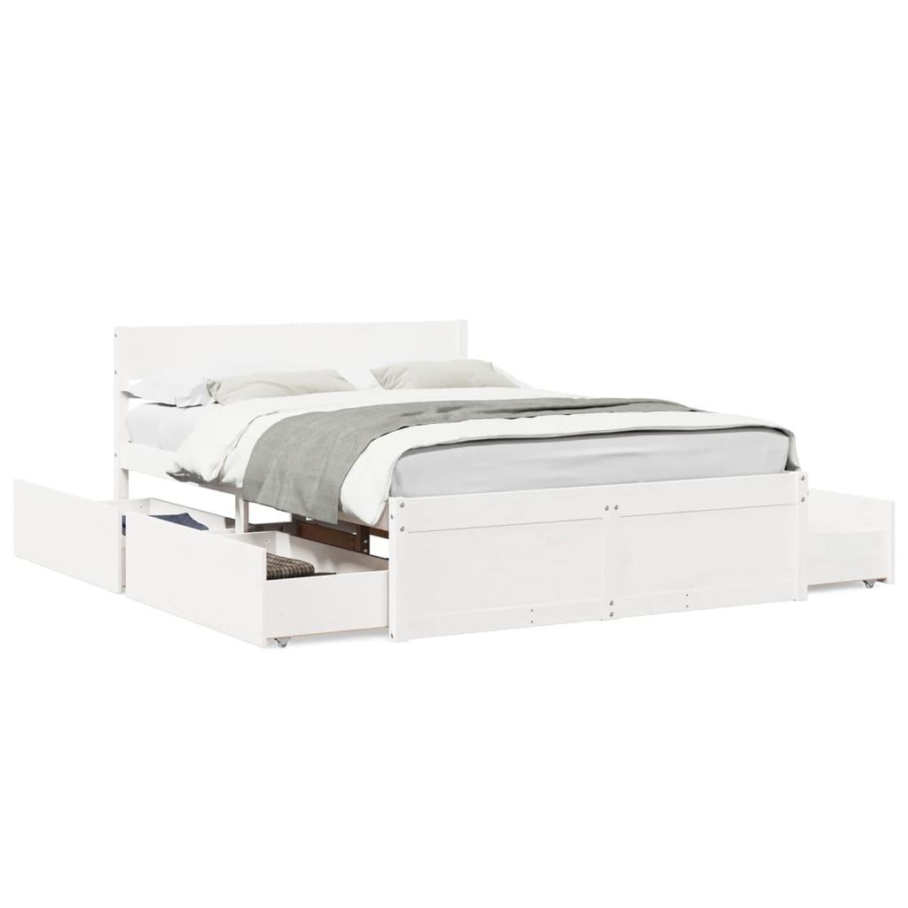 Sengeramme uden madras 135x190 cm massivt fyrretræ hvid