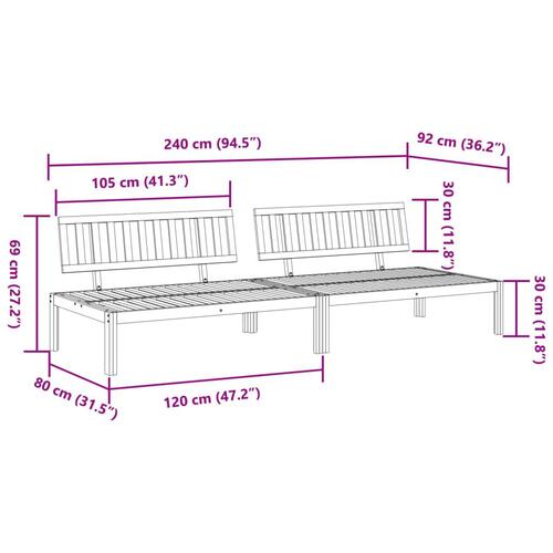 Midtermoduler 2 stk. til pallesofa massivt akacietræ