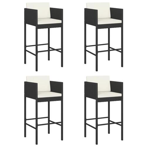 Barstole med hynder 4 stk. polyrattan sort