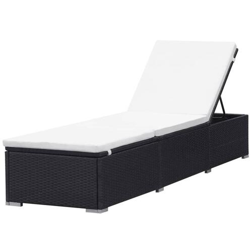 Liggestol med cremefarvet hynde polyrattan sort
