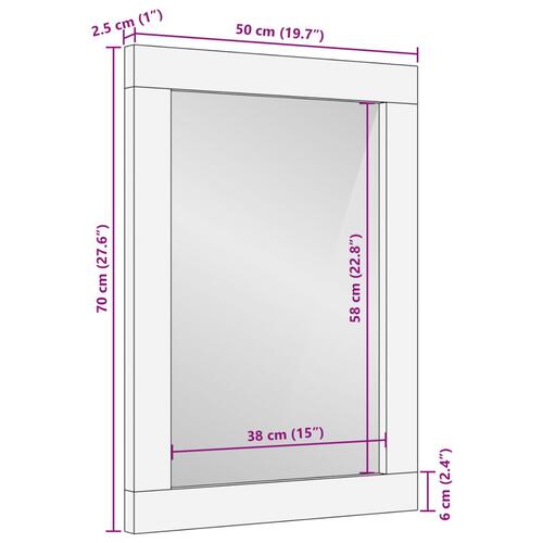 Badeværelsesspejl 50x70x2,5 cm massivt mangotræ og glas