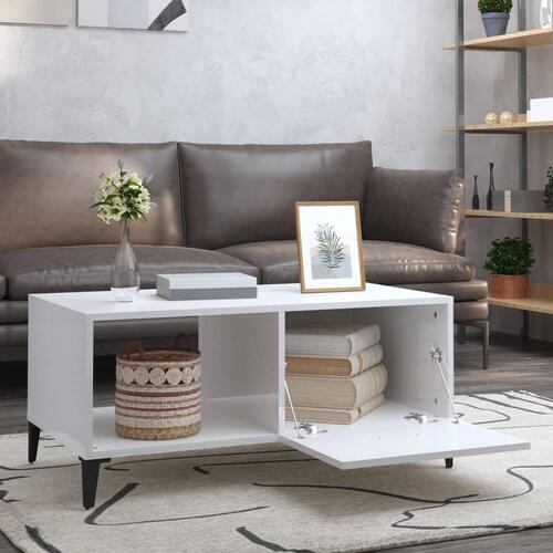 Sofabord 90x50x40 cm konstrueret træ hvid højglans