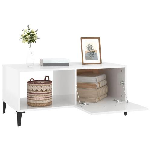 Sofabord 90x50x40 cm konstrueret træ hvid højglans