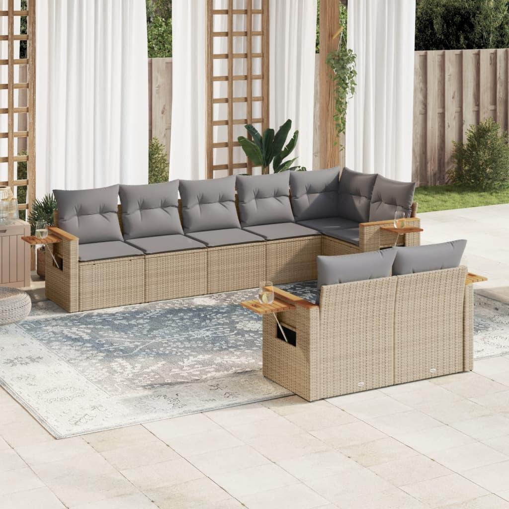 Sofasæt til haven 8 dele med hynder polyrattan beige