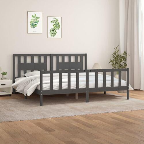 Sengeramme med sengegavl 200x200 cm massivt fyrretræ grå