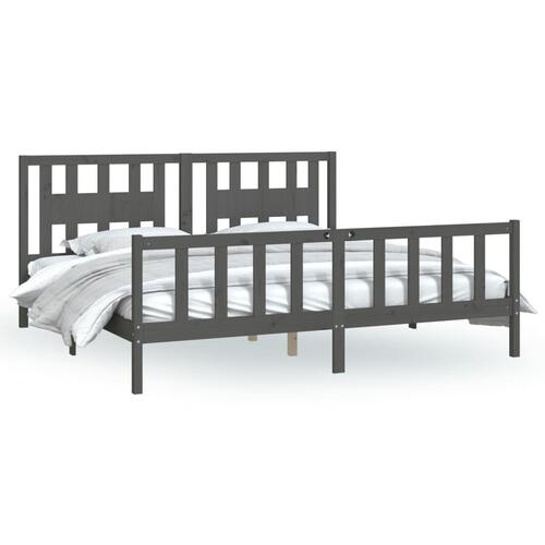 Sengeramme med sengegavl 200x200 cm massivt fyrretræ grå