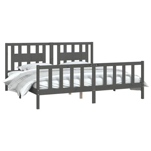 Sengeramme med sengegavl 200x200 cm massivt fyrretræ grå