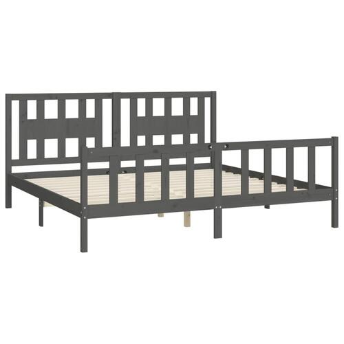 Sengeramme med sengegavl 200x200 cm massivt fyrretræ grå