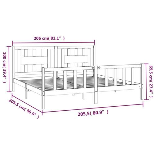 Sengeramme med sengegavl 200x200 cm massivt fyrretræ grå