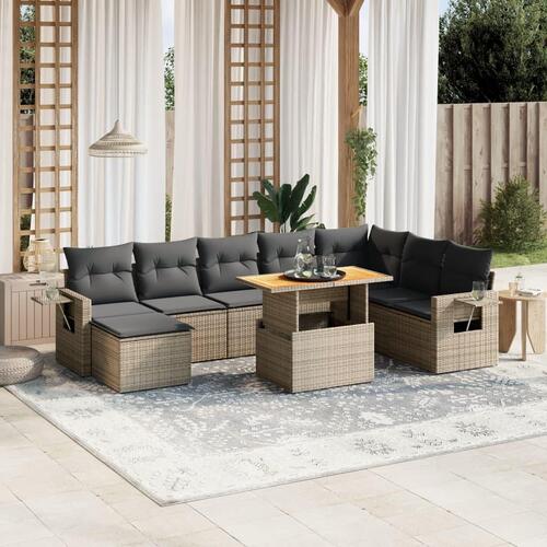 Sofasæt til haven 9 dele med hynder polyrattan grå