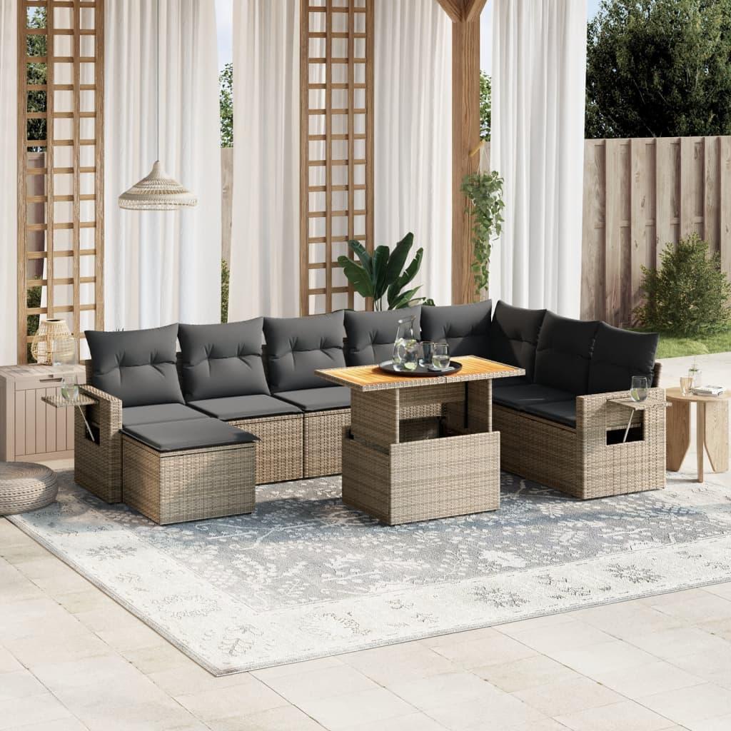 Sofasæt til haven 9 dele med hynder polyrattan grå