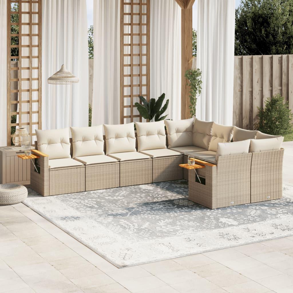 Sofasæt til haven 9 dele med hynder polyrattan beige