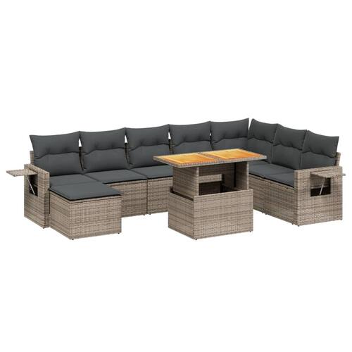 Sofasæt til haven 9 dele med hynder polyrattan grå