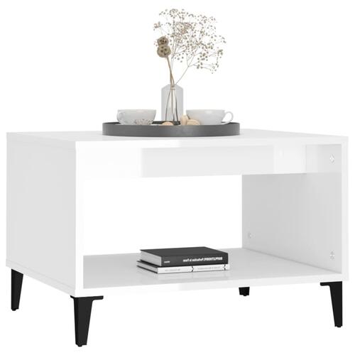 Sofabord 60x50x40 cm konstrueret træ hvid højglans