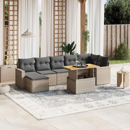 Sofasæt til haven 8 dele med hynder polyrattan grå