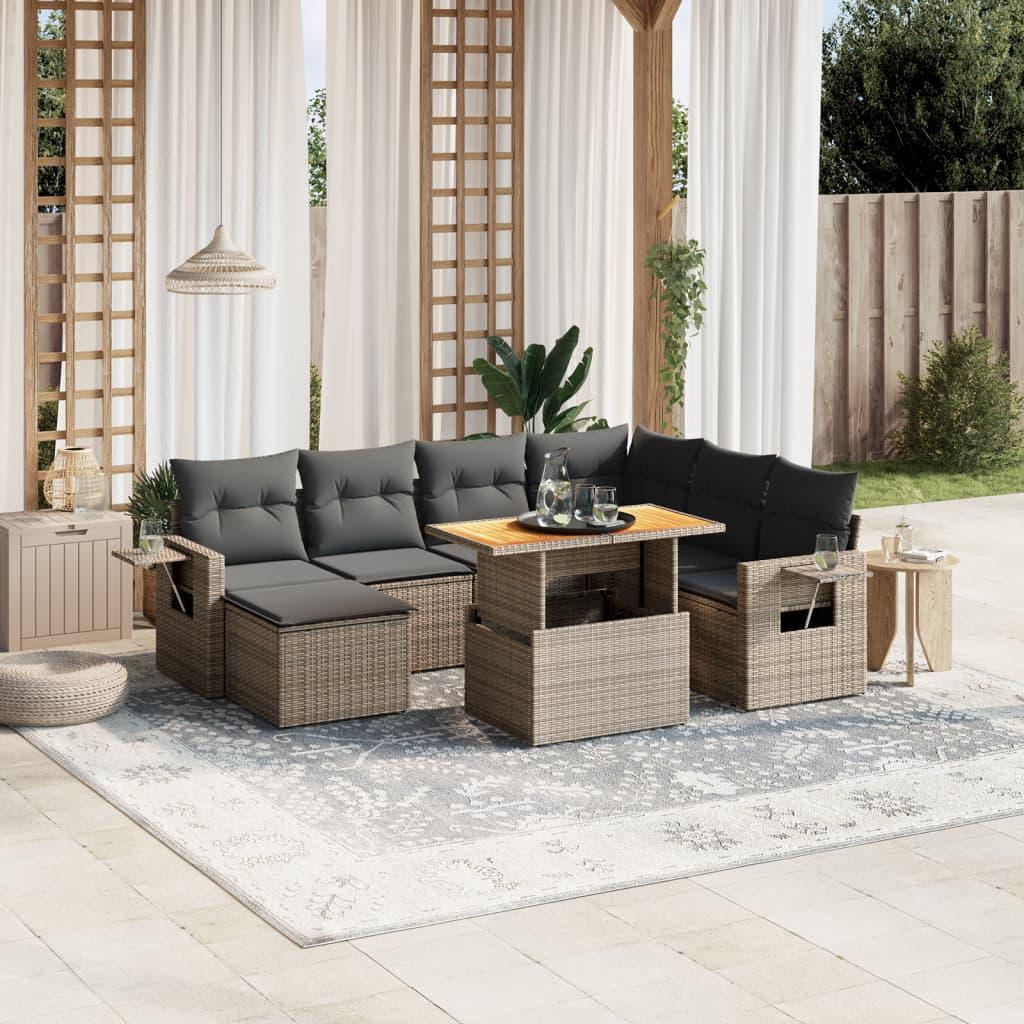 Sofasæt til haven 8 dele med hynder polyrattan grå