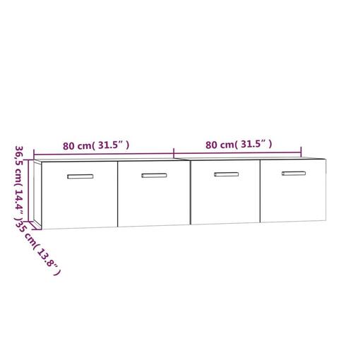 Vægskabe 2 stk. 80x35x36,5 cm konstrueret træ hvid højglans