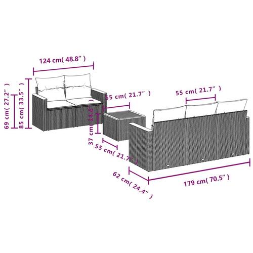Sofasæt til haven 6 dele med hynder polyrattan beige