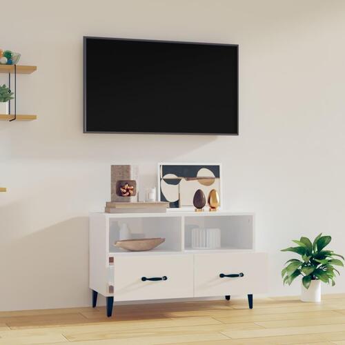 Tv-bord 80x36x50 cm konstrueret træ hvid højglans