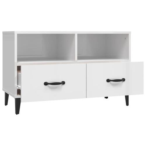 Tv-bord 80x36x50 cm konstrueret træ hvid højglans
