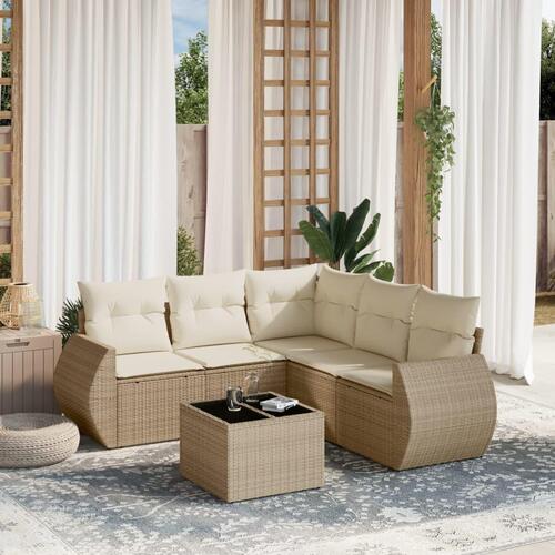 Sofasæt til haven 6 dele med hynder polyrattan beige