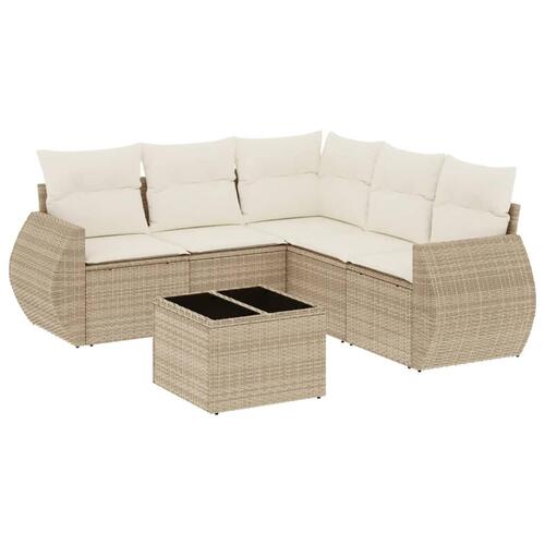 Sofasæt til haven 6 dele med hynder polyrattan beige
