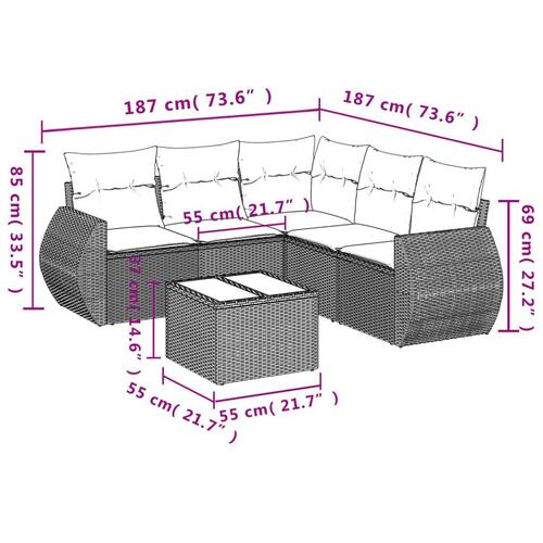 Sofasæt til haven 6 dele med hynder polyrattan beige