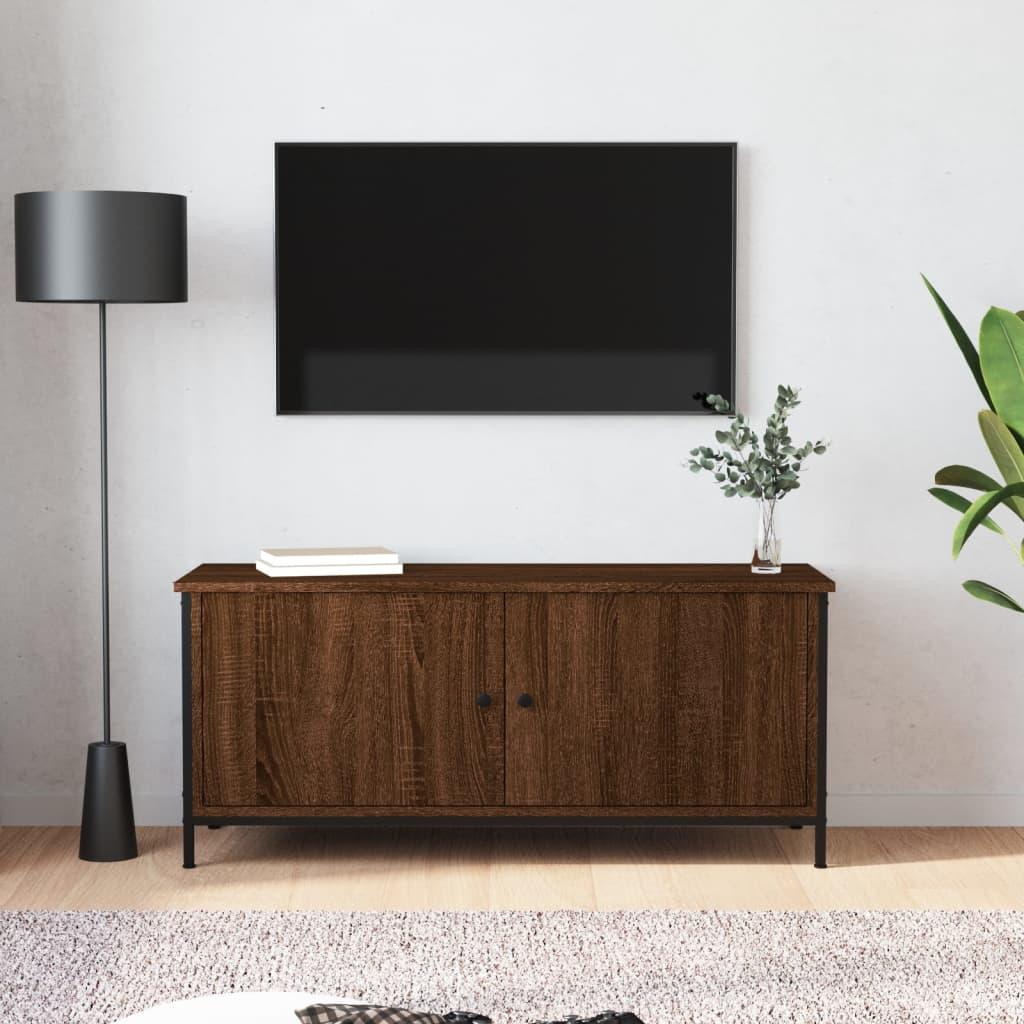 Tv-bord med låger 102x35x45 cm konstrueret træ brunt egetræ