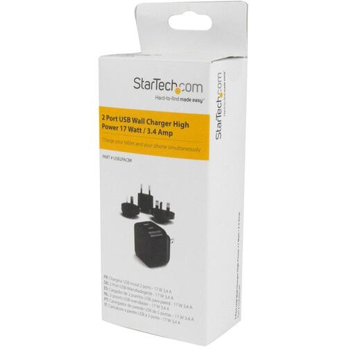 Vægoplader Startech USB2PACBK Sort