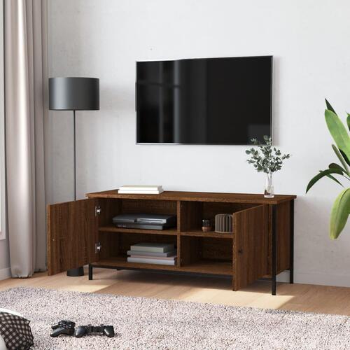 Tv-bord med låger 102x35x45 cm konstrueret træ brunt egetræ