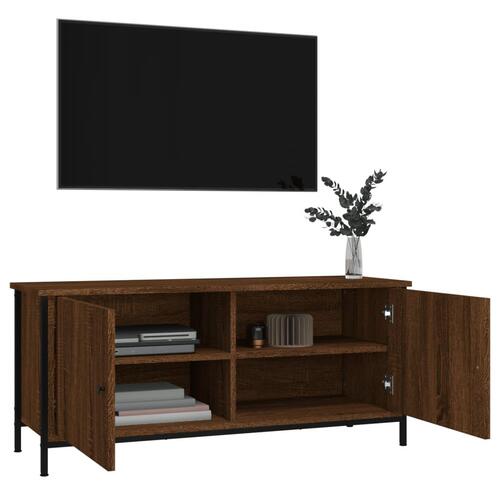 Tv-bord med låger 102x35x45 cm konstrueret træ brunt egetræ