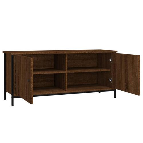 Tv-bord med låger 102x35x45 cm konstrueret træ brunt egetræ