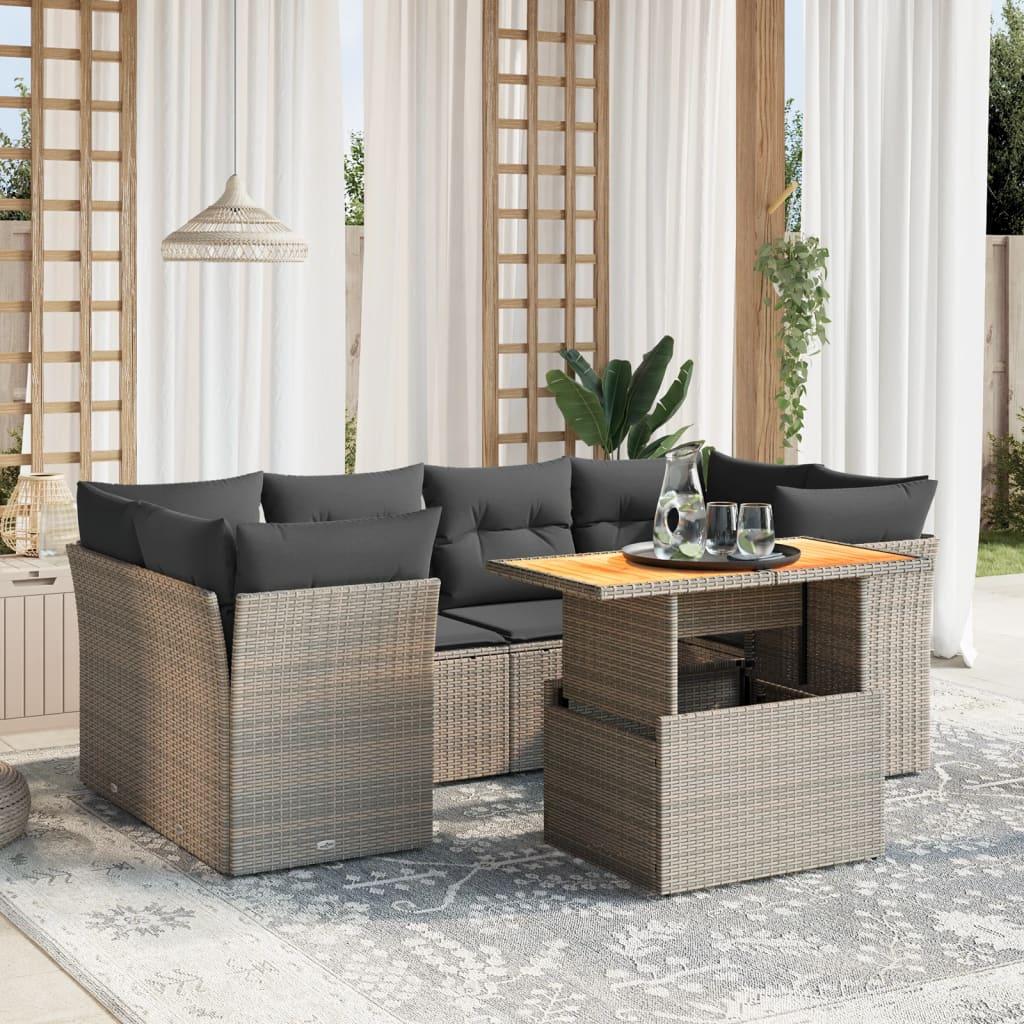 Havesofa-sæt i polyrattan - 7 dele med hynder, grå billede