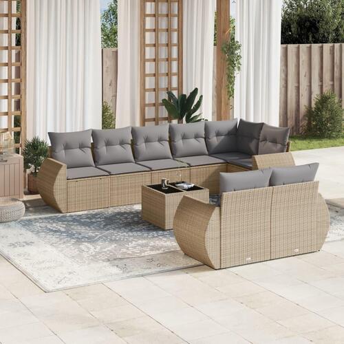 Sofasæt til haven 9 dele med hynder polyrattan beige