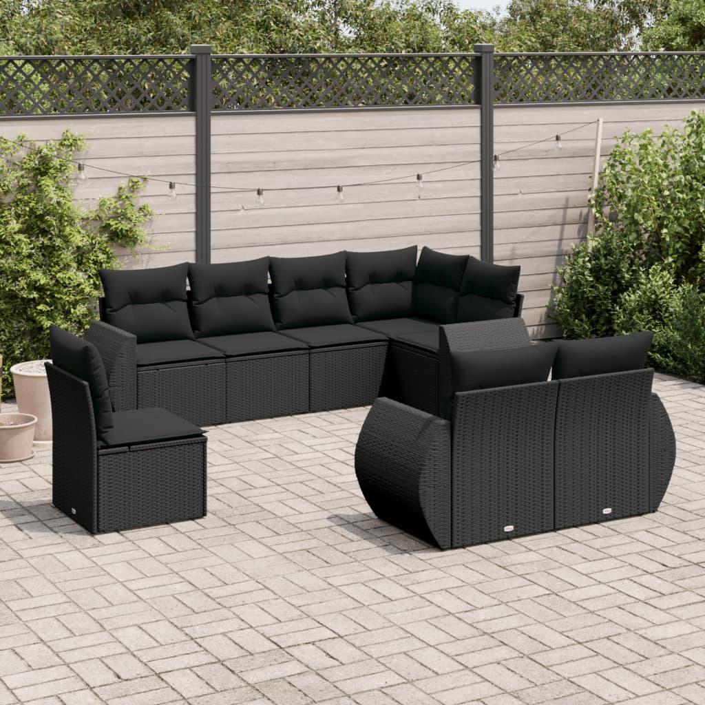 Sofasæt til haven 8 dele med hynder polyrattan sort